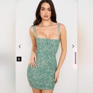 House of CB Cate Ivy Print Ruched Mini Dress